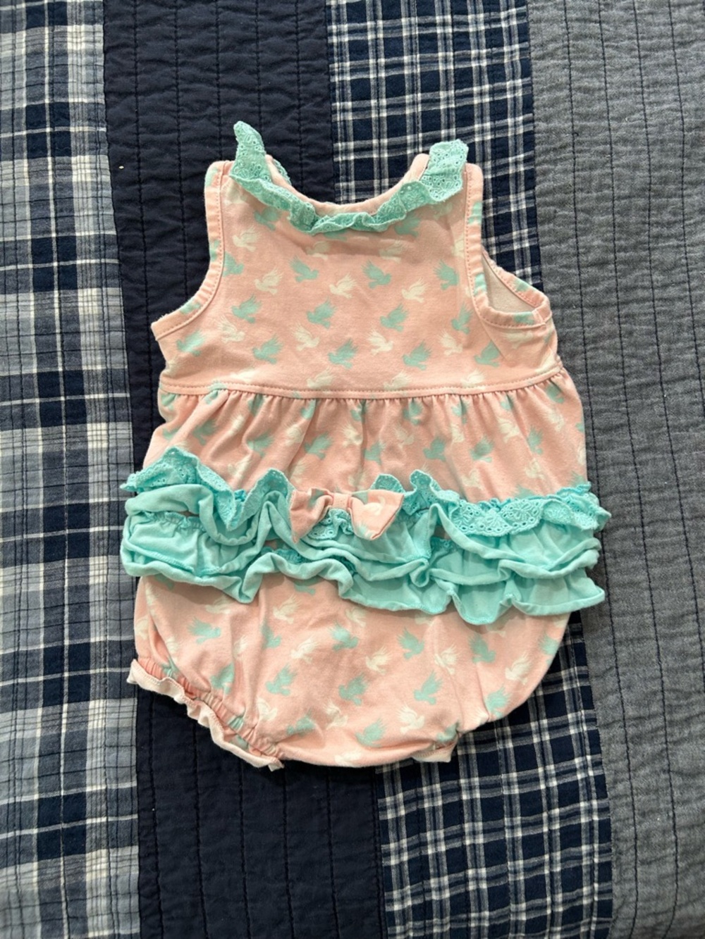 Tara Collections Pink and Mint Ruffle Baby One-Piece Bodysuit